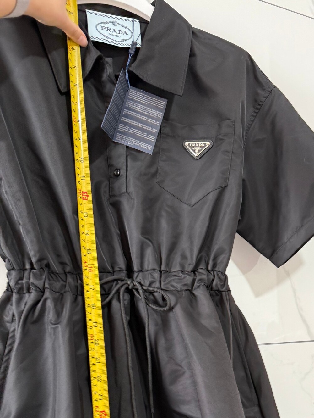Prada Black Short-Sleeve Drawstring A-Line Mini Dress - Picture 9 of 13
